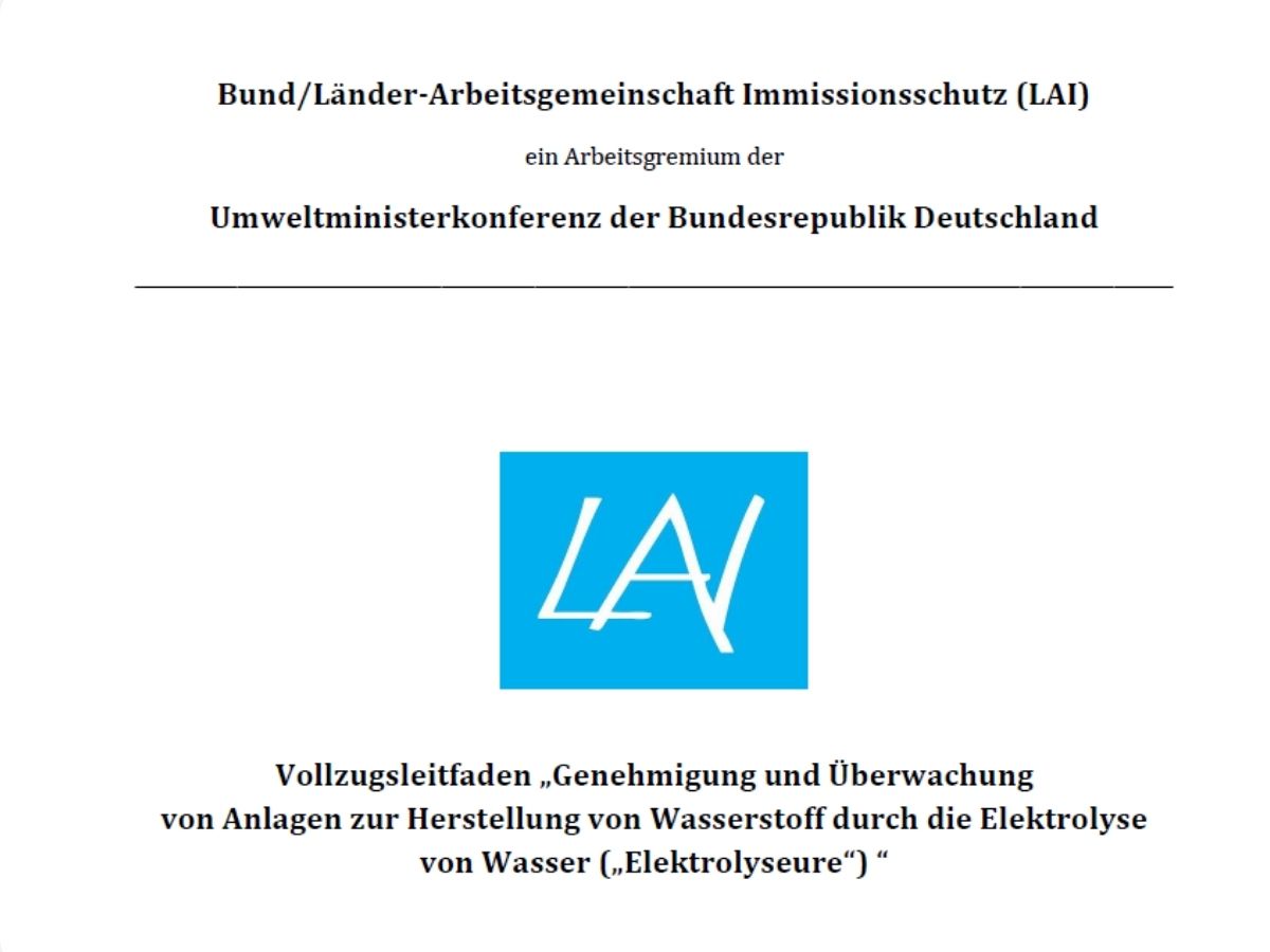 Dokumentenausschnitt des Leitfadens Genehmigung und Überwachung von Anlagen zur Herstellung von Wasserstoff durch die Elektrolyse von Wasser (Elektrolyseure)